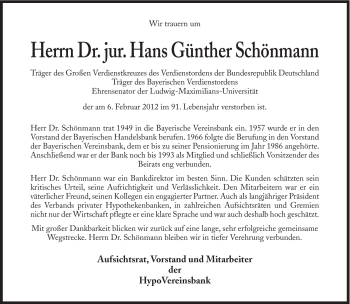 Traueranzeige von Hans Günther Schönmann von Süddeutsche Zeitung