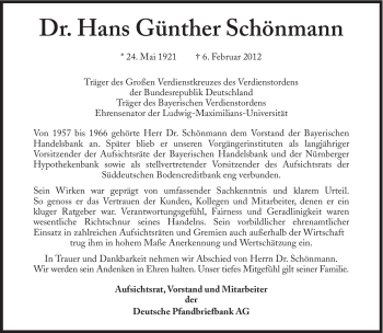 Traueranzeige von Hans Günther Schönmann von Süddeutsche Zeitung