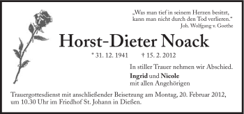 Traueranzeige von Horst-Dieter Noack von Süddeutsche Zeitung