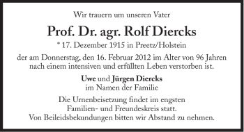 Traueranzeige von Rolf Diercks von Süddeutsche Zeitung