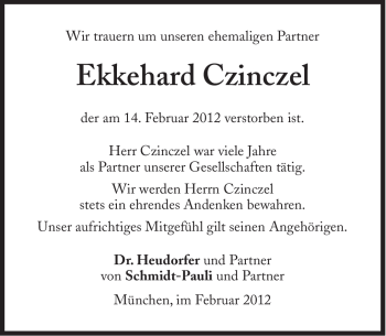 Traueranzeige von Ekkehard Czinczel von Süddeutsche Zeitung