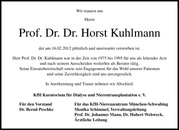 Traueranzeige von Horst Kuhlmann von Süddeutsche Zeitung