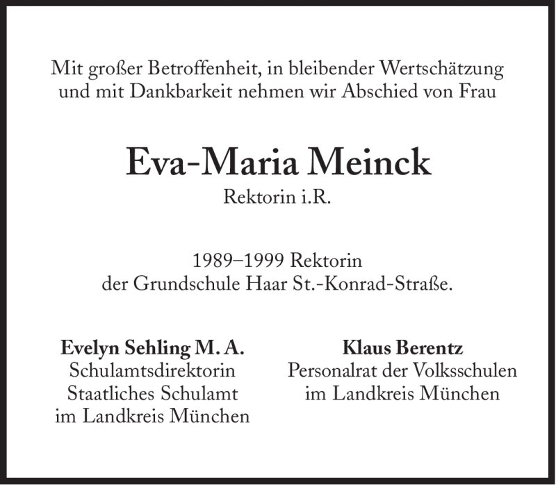  Traueranzeige für Eva-Maria Meinck vom 23.02.2012 aus Süddeutsche Zeitung