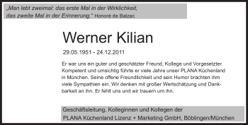 Traueranzeige von Werner Kilian von Süddeutsche Zeitung