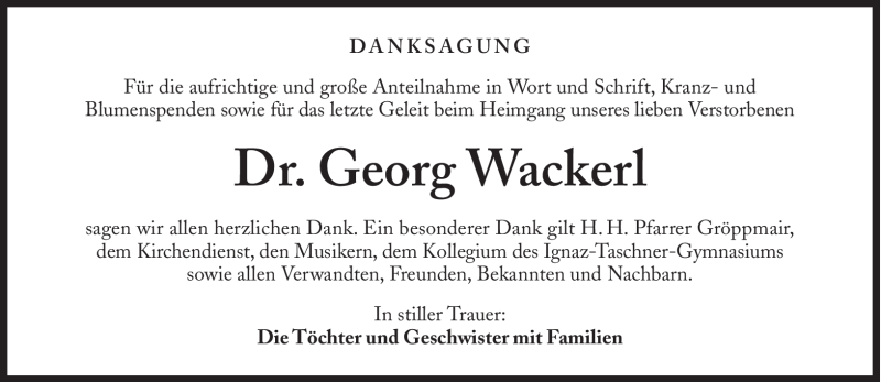  Traueranzeige für Georg Wackerl vom 03.03.2012 aus Süddeutsche Zeitung