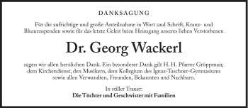 Traueranzeige von Georg Wackerl von Süddeutsche Zeitung