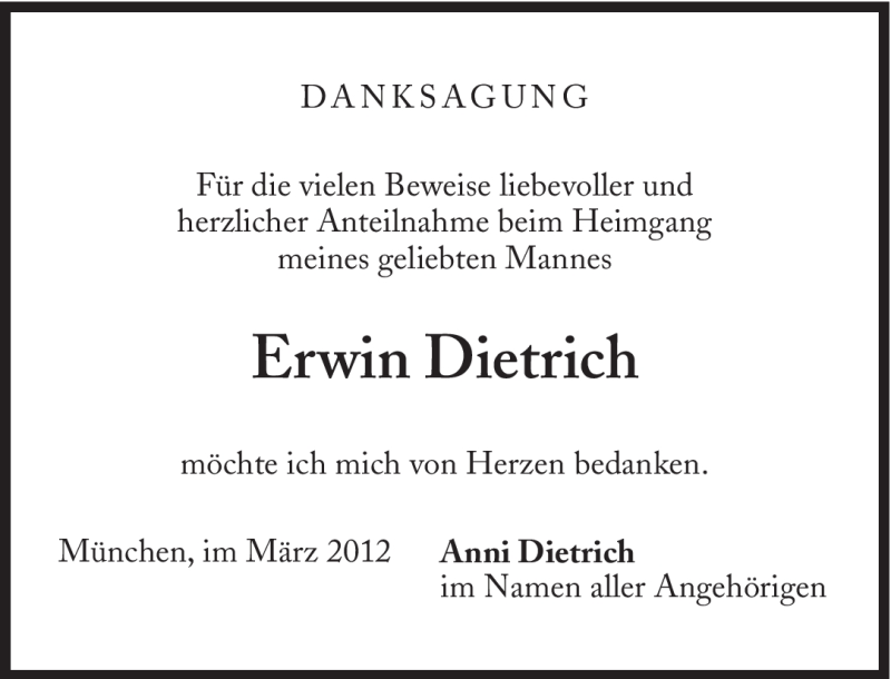  Traueranzeige für Erwin Dietrich vom 03.03.2012 aus Süddeutsche Zeitung