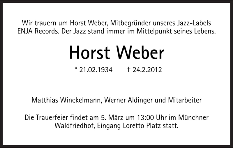 Traueranzeige für Horst Weber vom 02.03.2012 aus Süddeutsche Zeitung