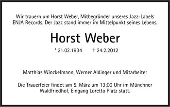 Traueranzeige von Horst Weber von Süddeutsche Zeitung