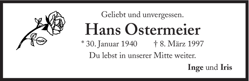  Traueranzeige für Hans Ostermeier vom 08.03.2012 aus Süddeutsche Zeitung