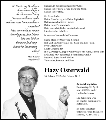 Traueranzeige von Hazy Osterwald von Süddeutsche Zeitung