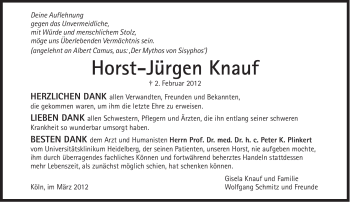 Traueranzeige von Horst-Jürgen Knauf von Süddeutsche Zeitung