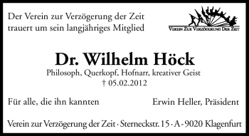 Traueranzeige von Wilhelm Höck von Süddeutsche Zeitung