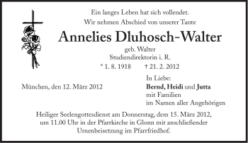 Traueranzeige von Annelies Dluhosch-Walter von Süddeutsche Zeitung