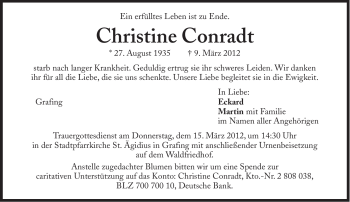 Traueranzeige von Christine Conradt von Süddeutsche Zeitung