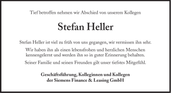 Traueranzeige von Stefan Heller von Süddeutsche Zeitung