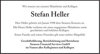 Traueranzeige von Stefan Heller von Süddeutsche Zeitung