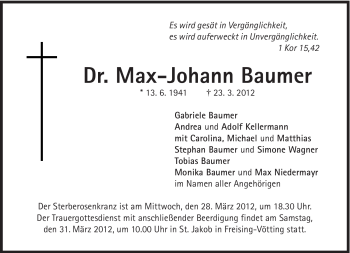 Traueranzeige von Max-Johann Baumer von Süddeutsche Zeitung