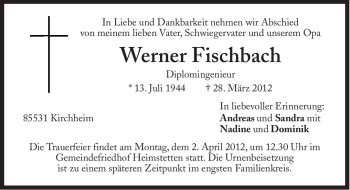 Traueranzeige von Werner Fischbach von Süddeutsche Zeitung