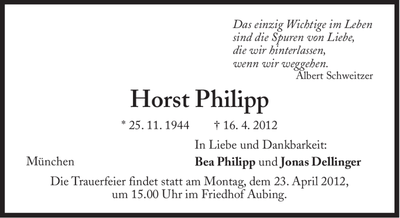  Traueranzeige für Horst Philipp vom 21.04.2012 aus Süddeutsche Zeitung