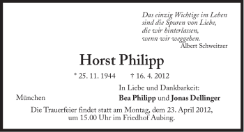 Traueranzeige von Horst Philipp von Süddeutsche Zeitung