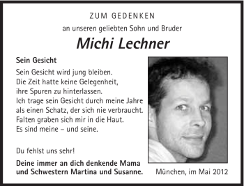 Traueranzeige von Michi Lechner von Süddeutsche Zeitung