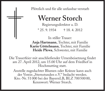 Traueranzeige von Werner Storch von Süddeutsche Zeitung