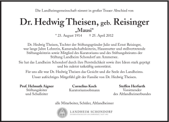 Traueranzeige von Hedwig Theisen von Süddeutsche Zeitung