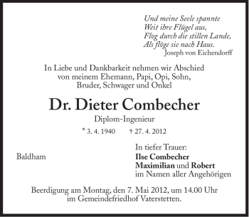 Traueranzeige von Dieter Combecher von Süddeutsche Zeitung