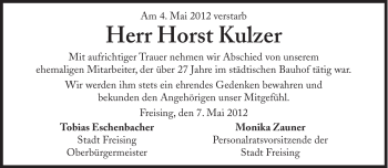 Traueranzeige von Horst Kulzer von Süddeutsche Zeitung