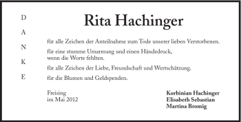 Traueranzeige von Rita Hachinger von Süddeutsche Zeitung