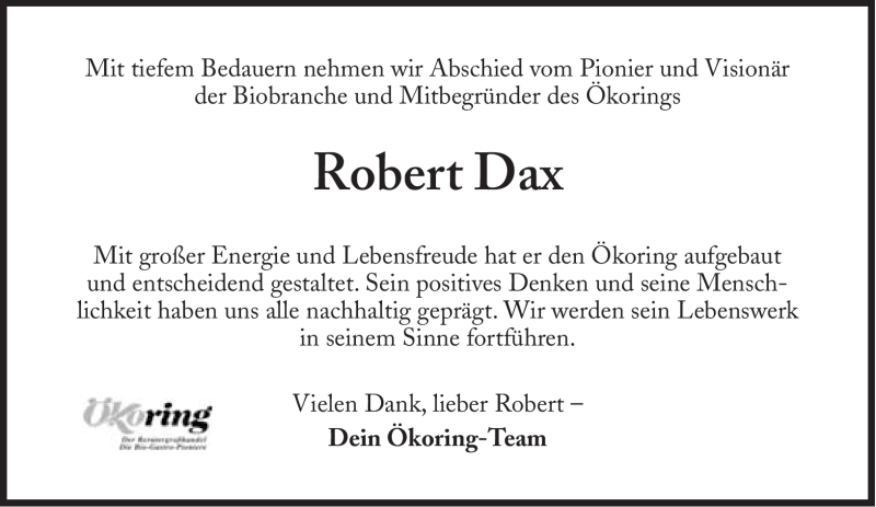  Traueranzeige für Robert Dax vom 12.05.2012 aus Süddeutsche Zeitung