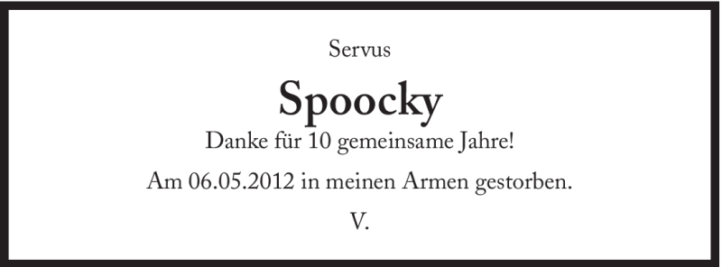  Traueranzeige für Spoocky  vom 14.05.2012 aus Süddeutsche Zeitung