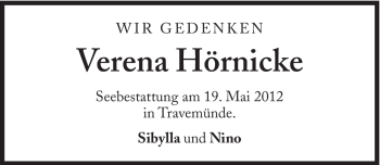 Traueranzeige von Verena Hörnicke von Süddeutsche Zeitung