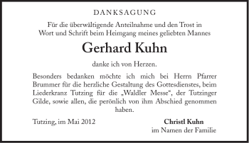 Traueranzeige von Gerhard Kuhn von Süddeutsche Zeitung