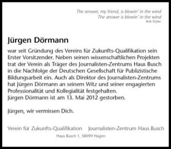Traueranzeige von Jürgen Dörmann von Süddeutsche Zeitung
