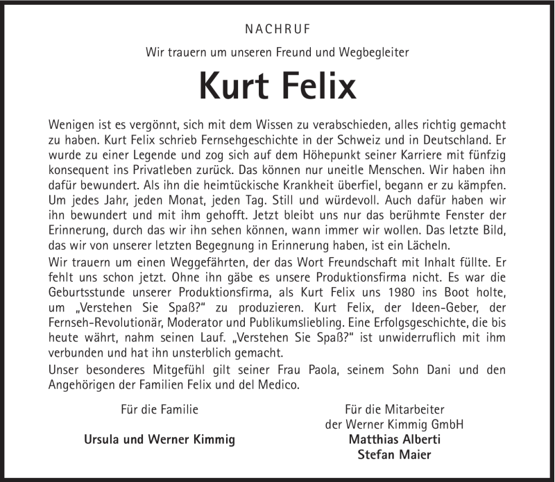  Traueranzeige für Kurt Paul Felix vom 23.05.2012 aus Süddeutsche Zeitung