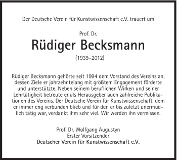 Traueranzeige von Rüdiger Becksmann von Süddeutsche Zeitung