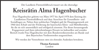 Traueranzeige von Alma Hagenbucher von Süddeutsche Zeitung