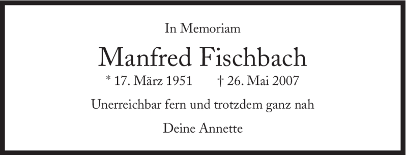  Traueranzeige für Manfred Fischbach vom 26.05.2012 aus Süddeutsche Zeitung