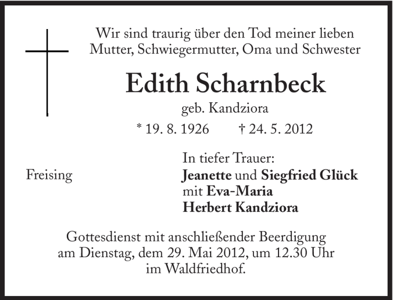  Traueranzeige für Edith Scharnbeck vom 26.05.2012 aus Süddeutsche Zeitung