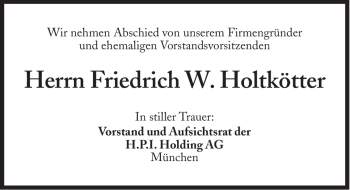 Traueranzeige von Friedrich W.  Holtkötter von Süddeutsche Zeitung