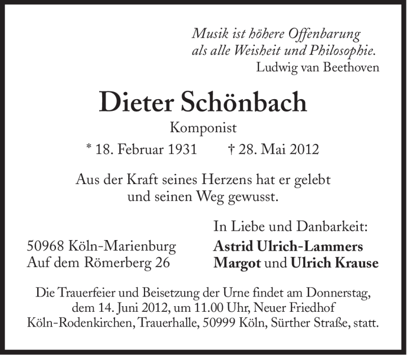  Traueranzeige für Dieter Schönbach vom 09.06.2012 aus Süddeutsche Zeitung