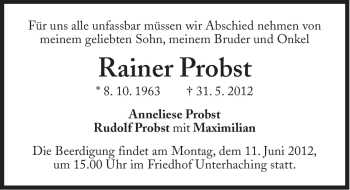 Traueranzeige von Rainer Probst von Süddeutsche Zeitung