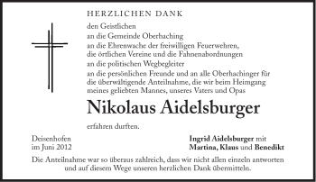 Traueranzeige von Nikolaus Aidelsburger von Süddeutsche Zeitung