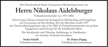 Traueranzeige von Nikolaus Aidelsburger von Süddeutsche Zeitung