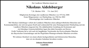 Traueranzeige von Nikolaus Aidelsburger von Süddeutsche Zeitung