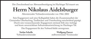 Traueranzeige von Nikolaus Aidelsburger von Süddeutsche Zeitung