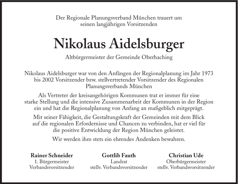 Traueranzeige für Nikolaus Aidelsburger vom 14.06.2012 aus Süddeutsche Zeitung