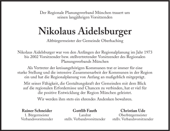 Traueranzeige von Nikolaus Aidelsburger von Süddeutsche Zeitung